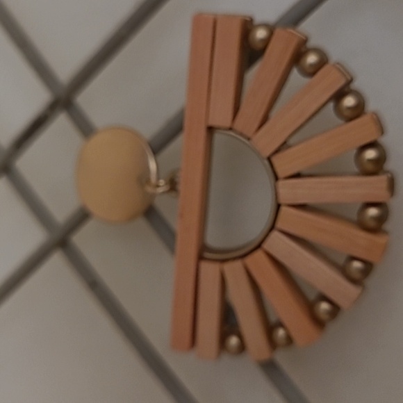 Tan and Gold Boho Earrings Statement Piece - Picture 6 of 6